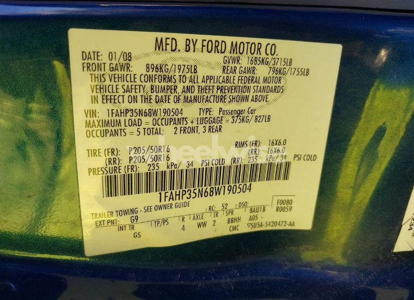 Photo 9 of 2008 Ford Focus SE/SES (VIN 1FAHP35N68W190504)