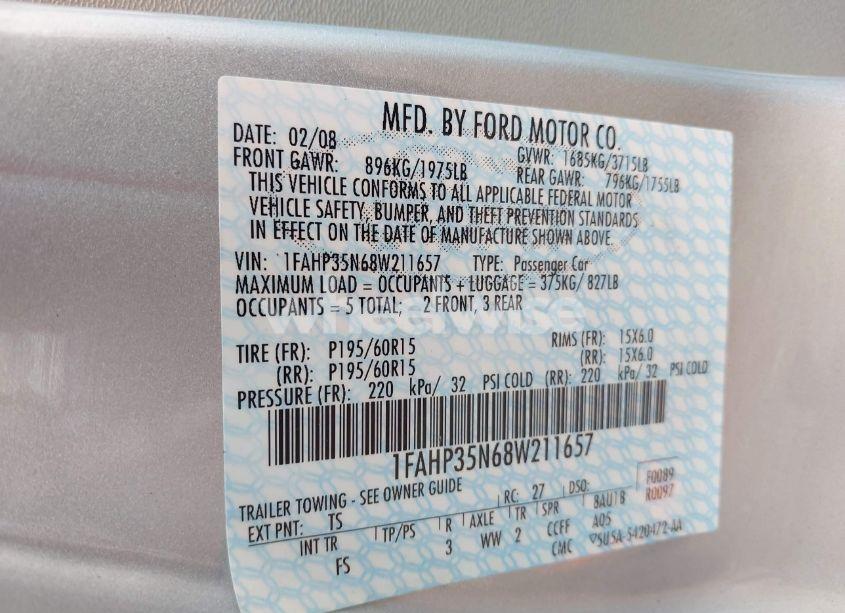 Photo 9 of 2008 Ford Focus SE/SES (VIN 1FAHP35N68W211657)