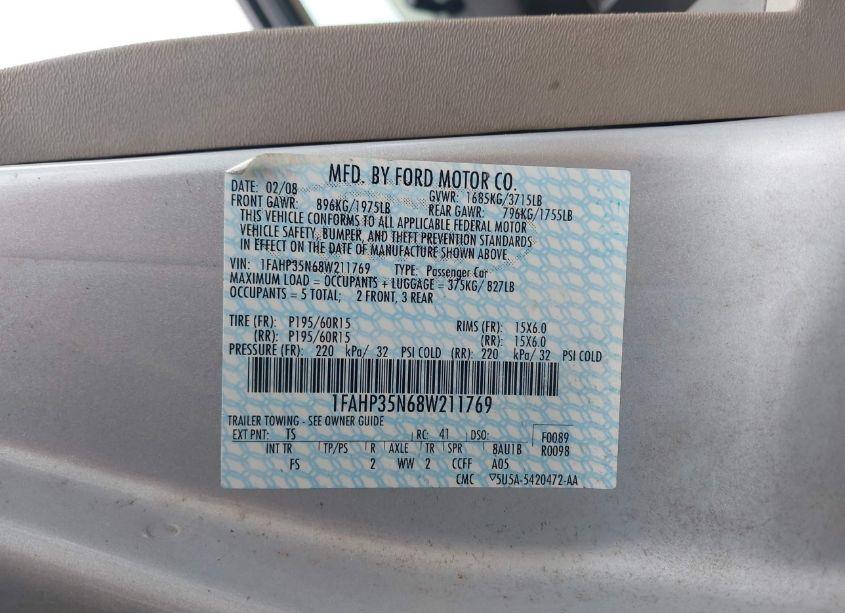 Photo 9 of 2008 Ford Focus SE/SES (VIN 1FAHP35N68W211769)