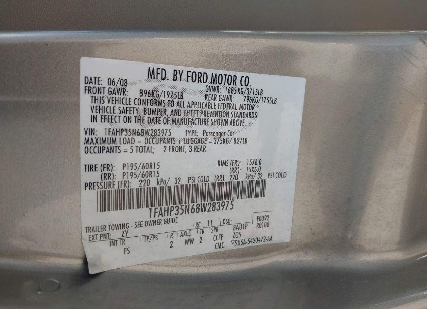Photo 9 of 2008 Ford Focus SE/SES (VIN 1FAHP35N68W283975)
