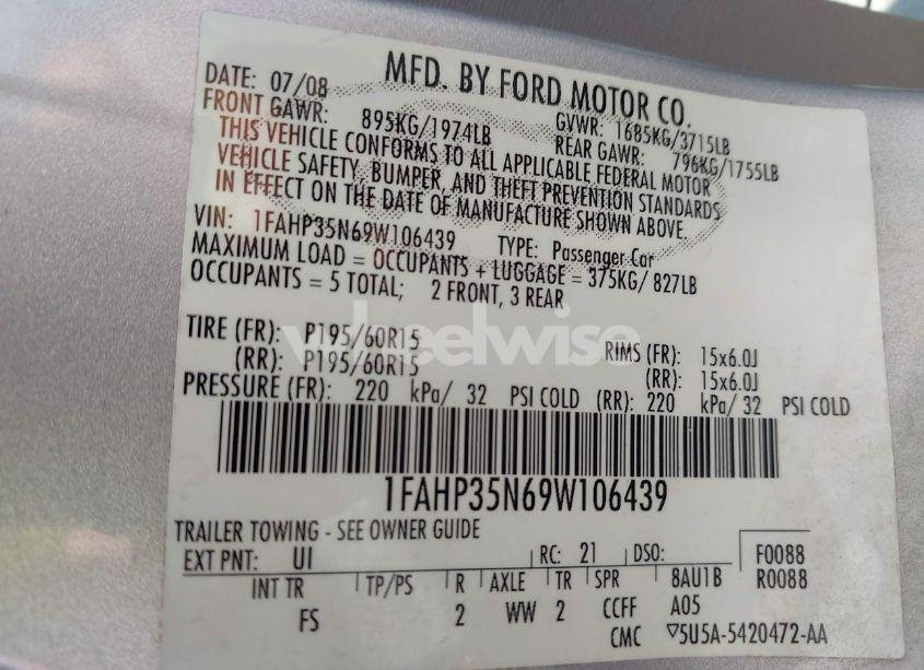 Photo 9 of 2009 Ford Focus SE (VIN 1FAHP35N69W106439)