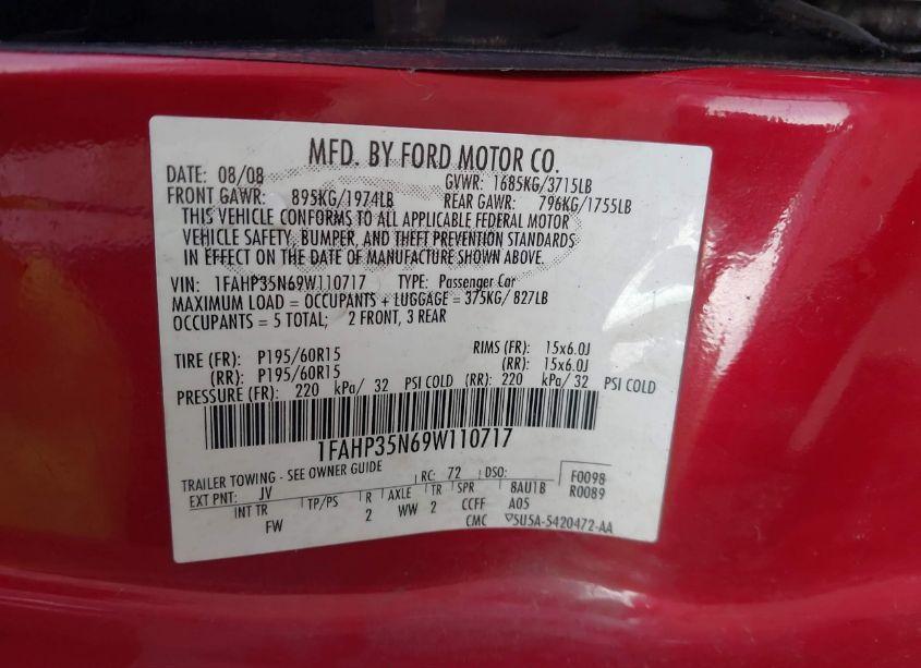 Photo 9 of 2009 Ford Focus SE (VIN 1FAHP35N69W110717)
