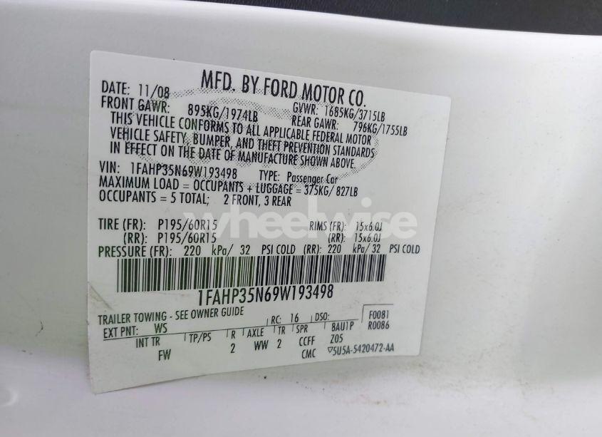 Photo 9 of 2009 Ford Focus SE (VIN 1FAHP35N69W193498)