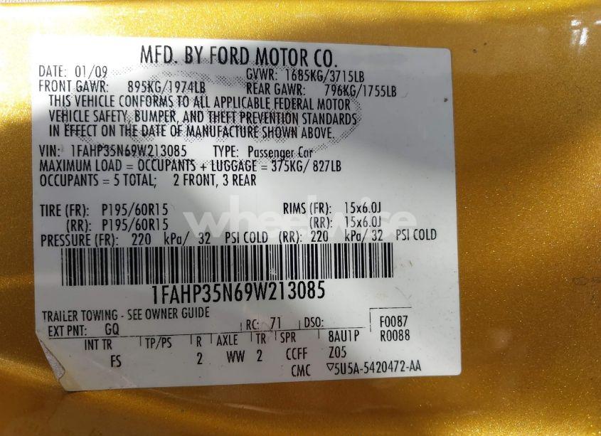 Photo 9 of 2009 Ford Focus SE (VIN 1FAHP35N69W213085)