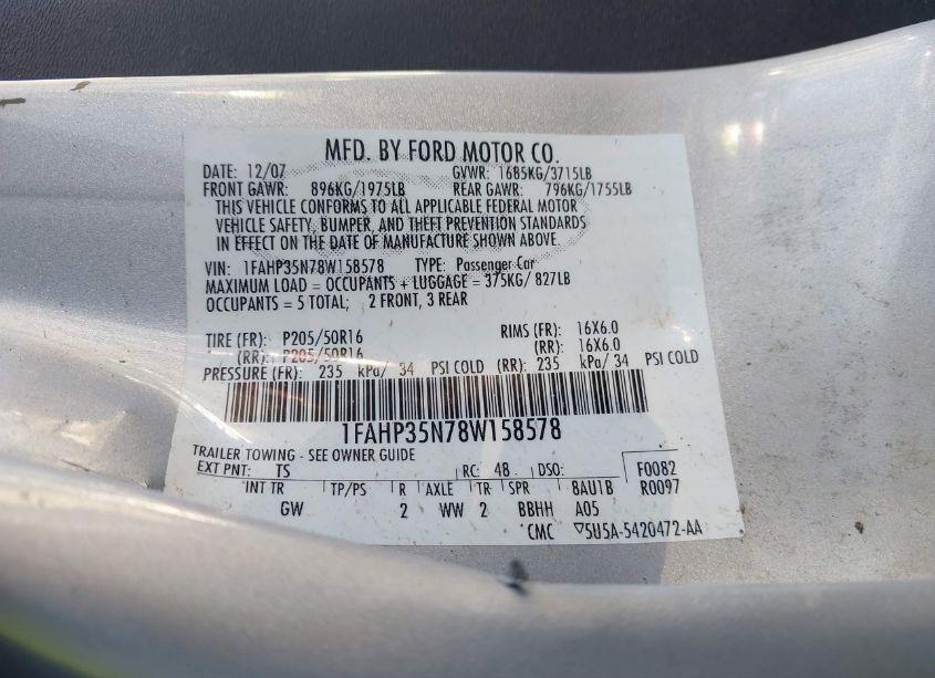 Photo 9 of 2008 Ford Focus SE/SES (VIN 1FAHP35N78W158578)