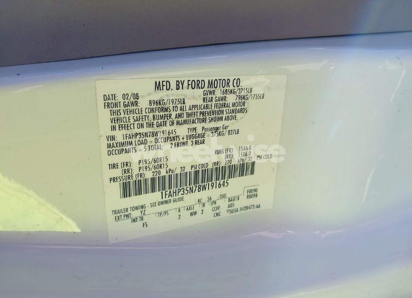 Photo 8 of 2008 Ford Focus SE/SES (VIN 1FAHP35N78W191645)