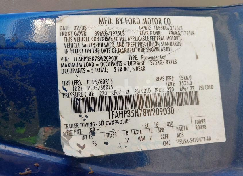 Photo 9 of 2008 Ford Focus SE/SES (VIN 1FAHP35N78W209030)