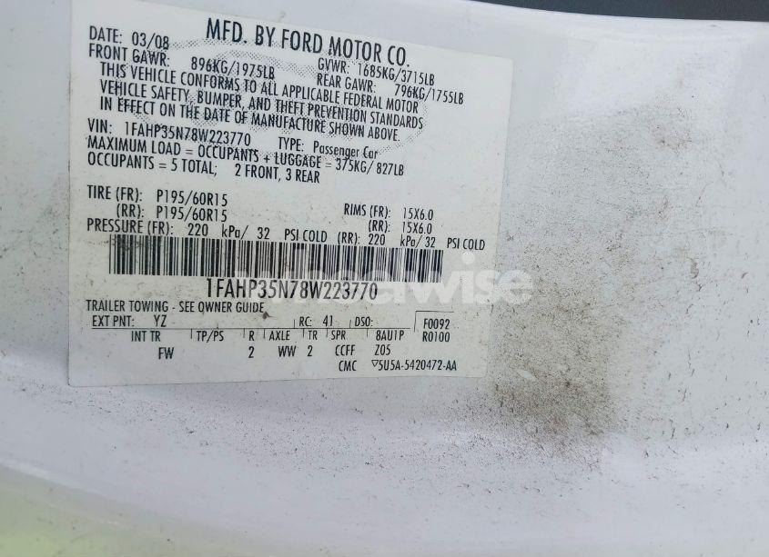 Photo 9 of 2008 Ford Focus SE/SES (VIN 1FAHP35N78W223770)