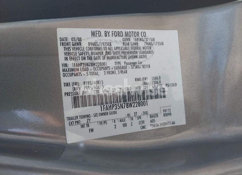 Photo 9 of 2008 Ford Focus SE/SES (VIN 1FAHP35N78W228001)