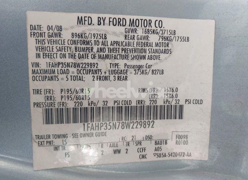 Photo 9 of 2008 Ford Focus SE/SES (VIN 1FAHP35N78W229892)