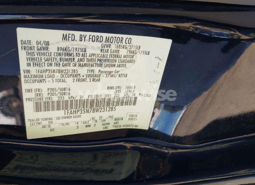Photo 9 of 2008 Ford Focus SE/SES (VIN 1FAHP35N78W231285)