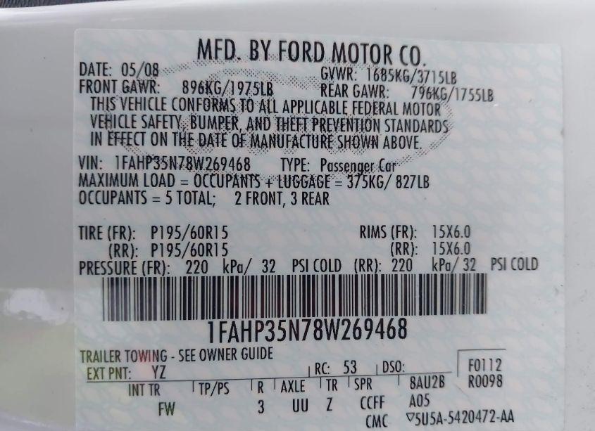 Photo 9 of 2008 Ford Focus SE (VIN 1FAHP35N78W269468)