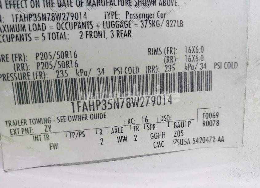 Photo 9 of 2008 Ford Focus SE/SES (VIN 1FAHP35N78W279014)