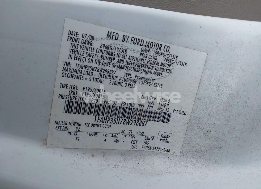 Photo 9 of 2008 Ford Focus SE/SEL/SES (VIN 1FAHP35N78W298887)