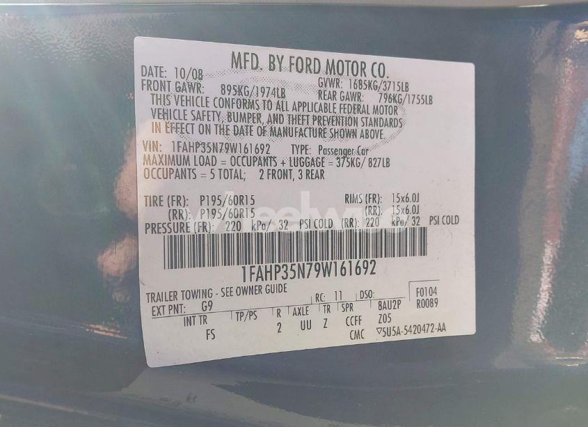 Photo 9 of 2009 Ford Focus SE (VIN 1FAHP35N79W161692)