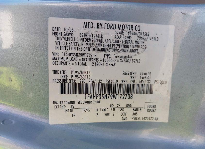 Photo 9 of 2009 Ford Focus SE (VIN 1FAHP35N79W172708)