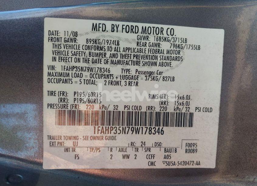 Photo 9 of 2009 Ford Focus SE (VIN 1FAHP35N79W178346)