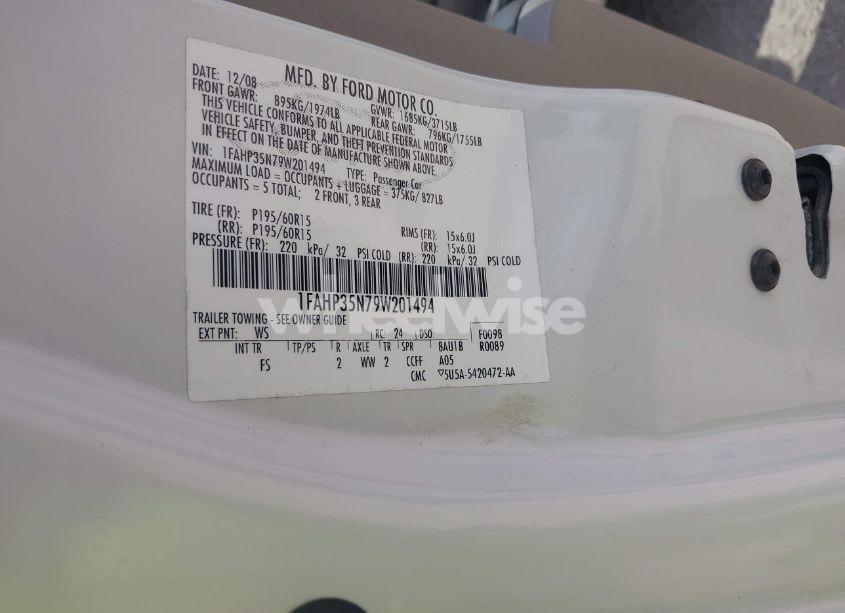 Photo 9 of 2009 Ford Focus SE (VIN 1FAHP35N79W201494)