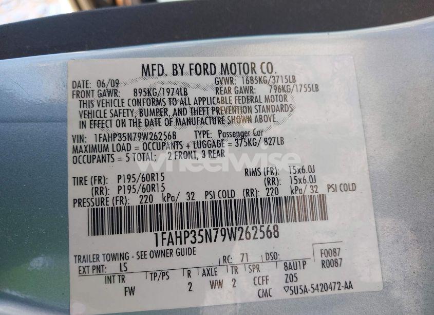 Photo 9 of 2009 Ford Focus SE (VIN 1FAHP35N79W262568)