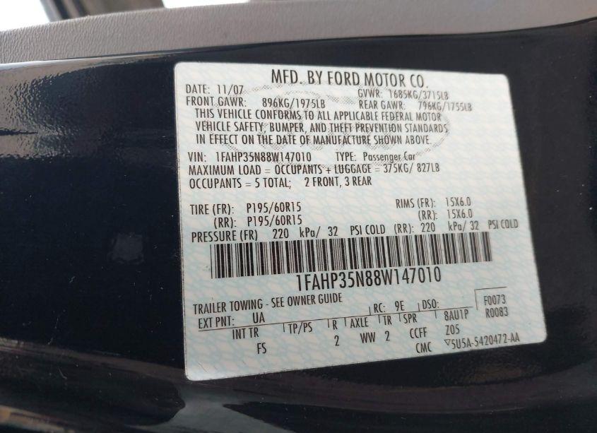 Photo 9 of 2008 Ford Focus SE/SES (VIN 1FAHP35N88W147010)