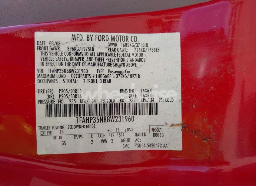 Photo 9 of 2008 Ford Focus SE/SES (VIN 1FAHP35N88W231960)