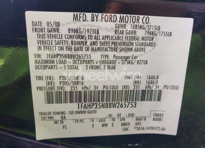 Photo 9 of 2008 Ford Focus SE/SES (VIN 1FAHP35N88W265753)