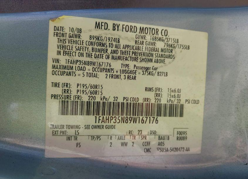 Photo 9 of 2009 Ford Focus SE (VIN 1FAHP35N89W167176)