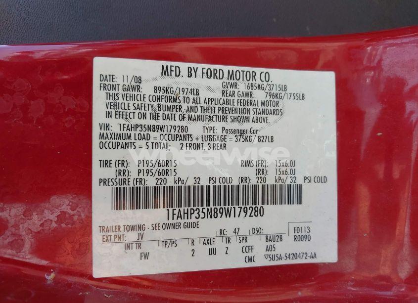 Photo 9 of 2009 Ford Focus SE (VIN 1FAHP35N89W179280)