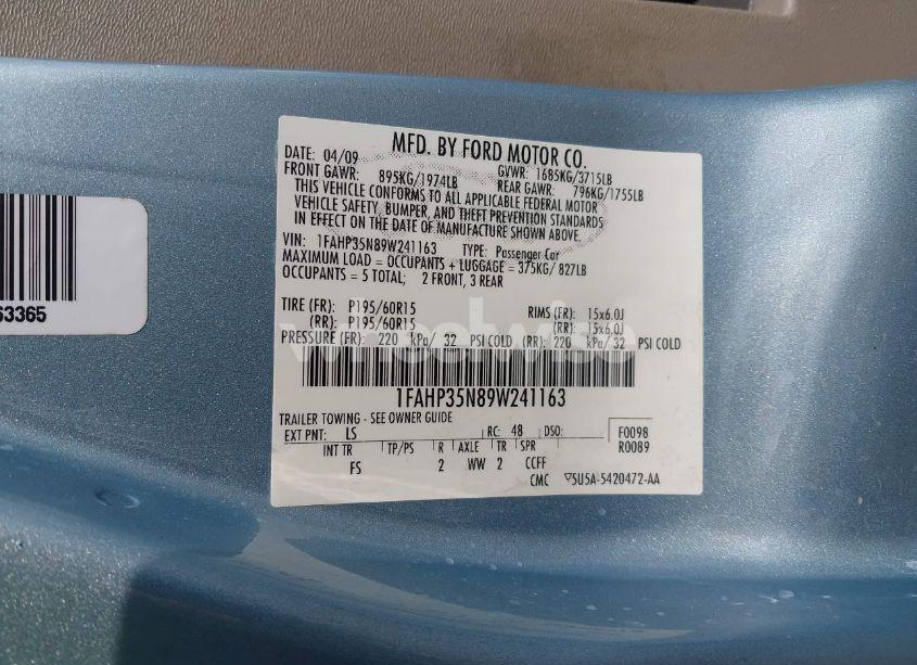 Photo 9 of 2009 Ford Focus SE (VIN 1FAHP35N89W241163)