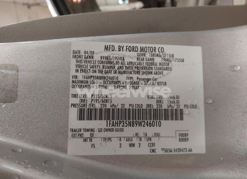 Photo 9 of 2009 Ford Focus SE (VIN 1FAHP35N89W246010)