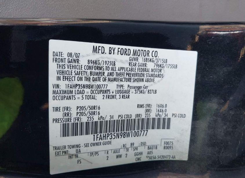 Photo 9 of 2008 Ford Focus SE/SES (VIN 1FAHP35N98W100777)