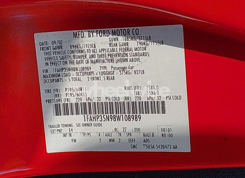 Photo 9 of 2008 Ford Focus SE/SES (VIN 1FAHP35N98W108989)