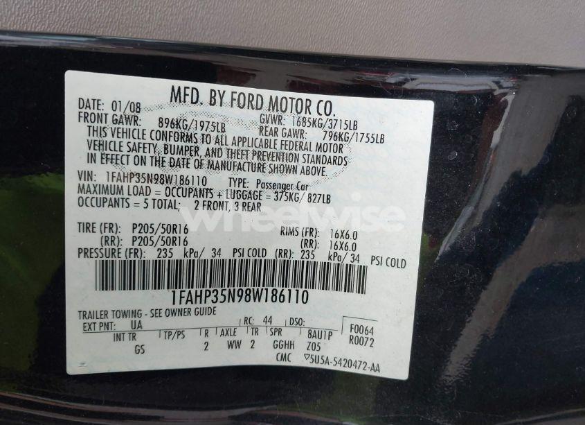 Photo 9 of 2008 Ford Focus SE/SES (VIN 1FAHP35N98W186110)