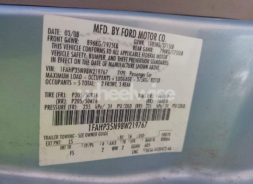 Photo 9 of 2008 Ford Focus SE (VIN 1FAHP35N98W219767)