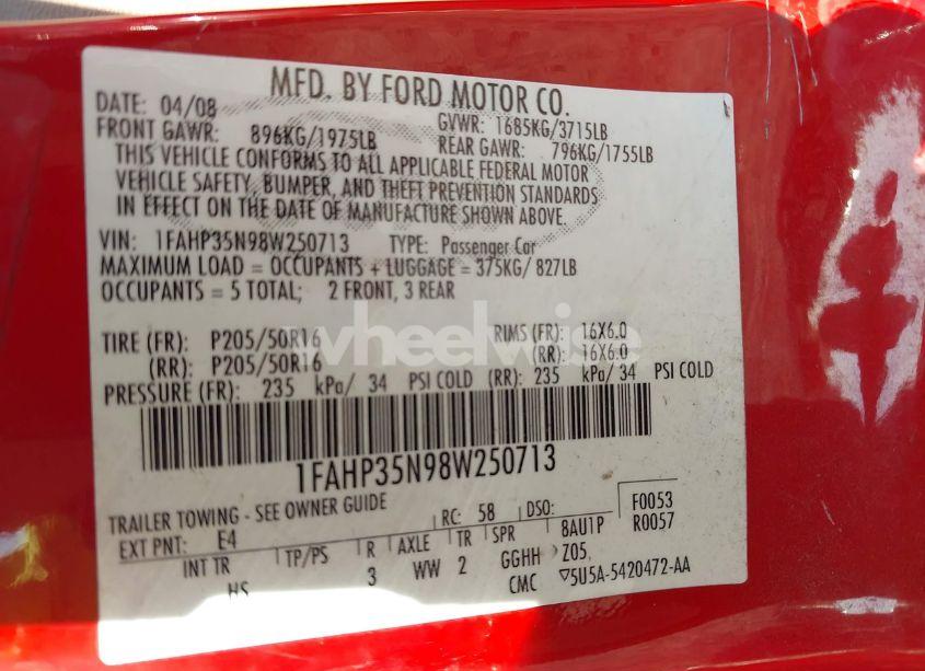 Photo 9 of 2008 Ford Focus SE/SES (VIN 1FAHP35N98W250713)