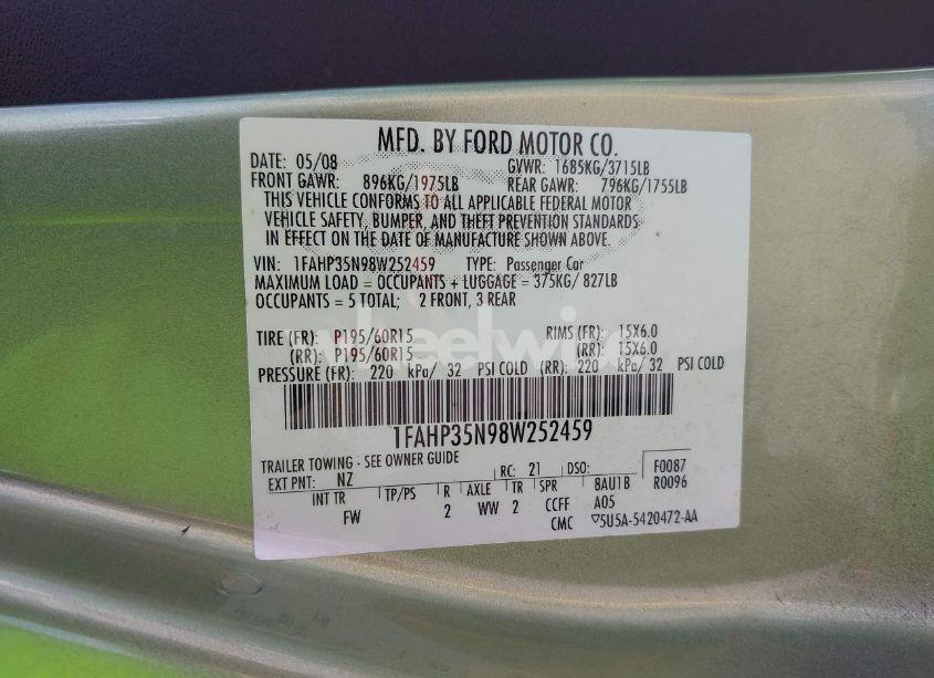 Photo 9 of 2008 Ford Focus SE/SES (VIN 1FAHP35N98W252459)
