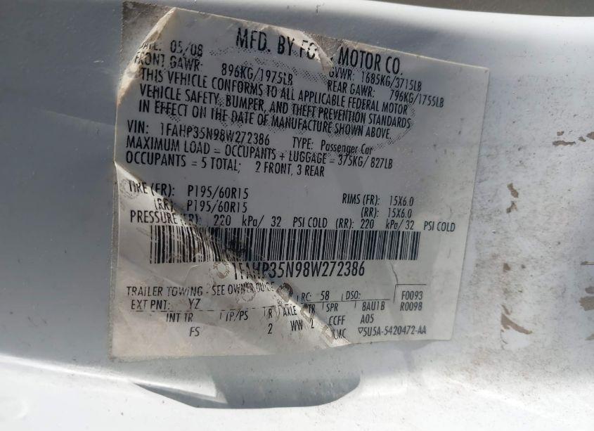 Photo 9 of 2008 Ford Focus SE/SES (VIN 1FAHP35N98W272386)