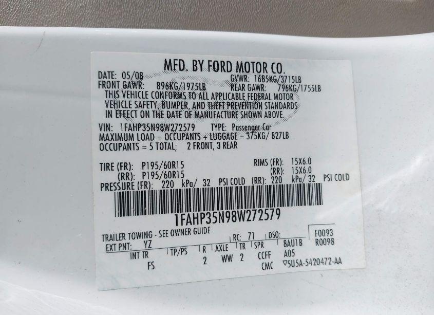 Photo 9 of 2008 Ford Focus SE/SES (VIN 1FAHP35N98W272579)