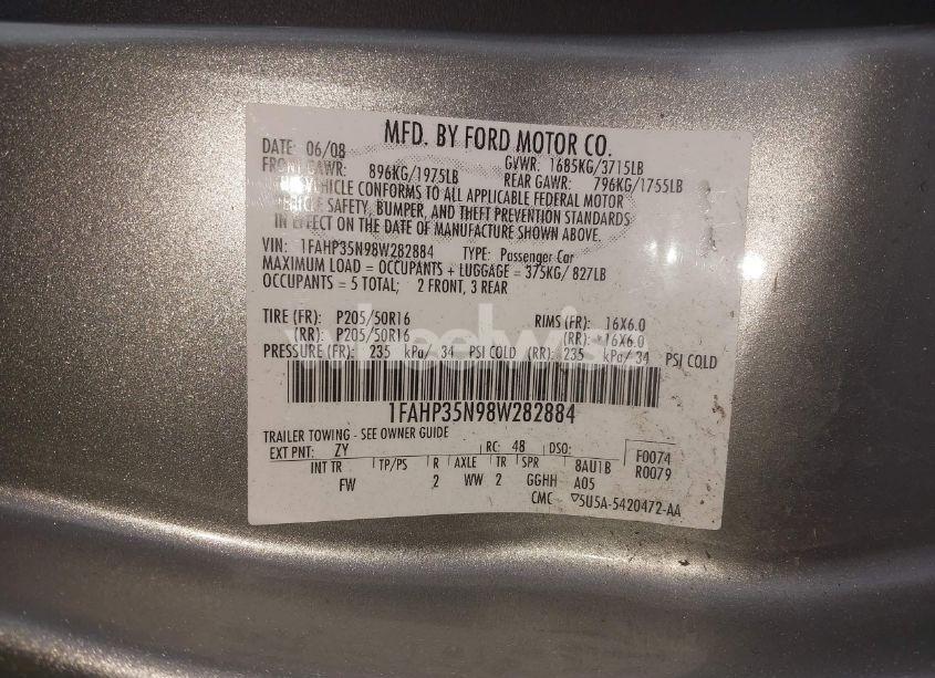 Photo 9 of 2008 Ford Focus SE/SES (VIN 1FAHP35N98W282884)