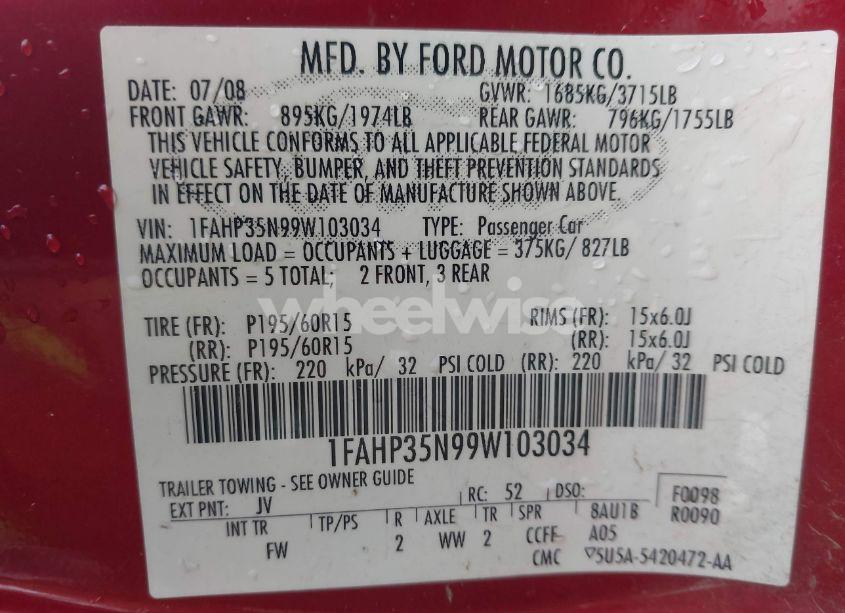 Photo 9 of 2009 Ford Focus SE (VIN 1FAHP35N99W103034)