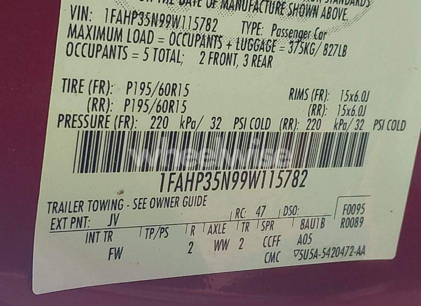 Photo 9 of 2009 Ford Focus SE (VIN 1FAHP35N99W115782)