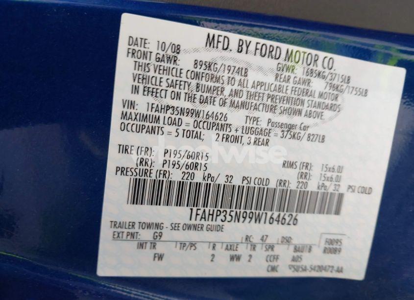 Photo 9 of 2009 Ford Focus SE (VIN 1FAHP35N99W164626)