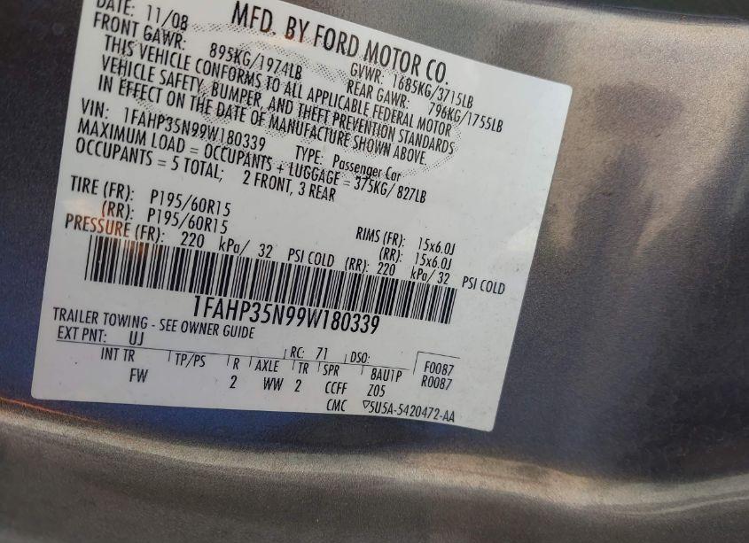 Photo 9 of 2009 Ford Focus SE (VIN 1FAHP35N99W180339)