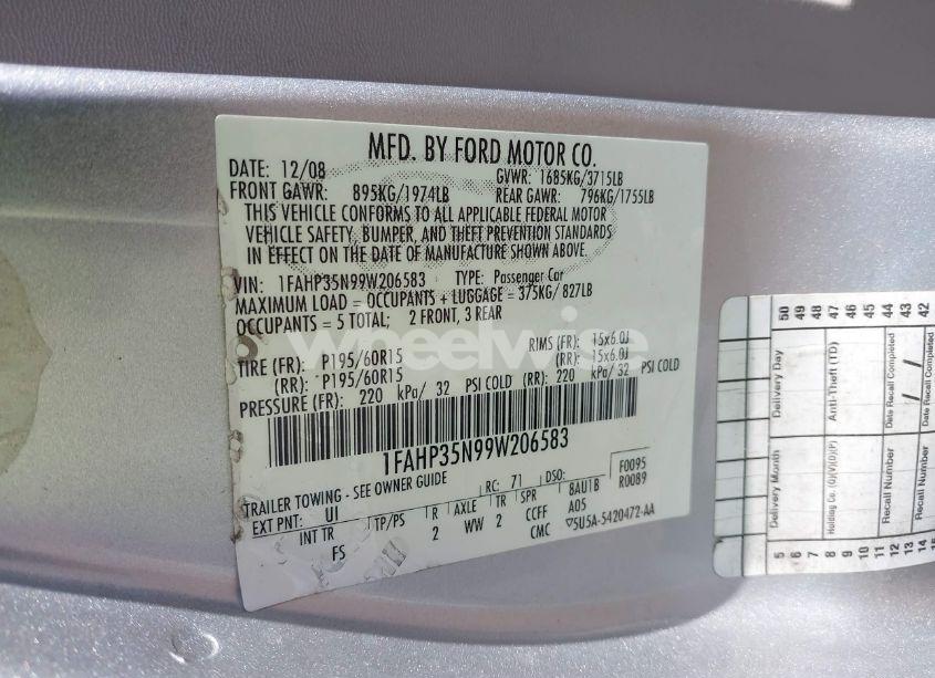 Photo 9 of 2009 Ford Focus SE (VIN 1FAHP35N99W206583)