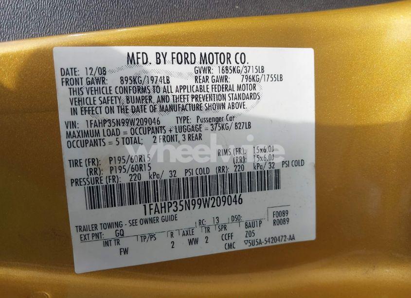 Photo 9 of 2009 Ford Focus SE (VIN 1FAHP35N99W209046)