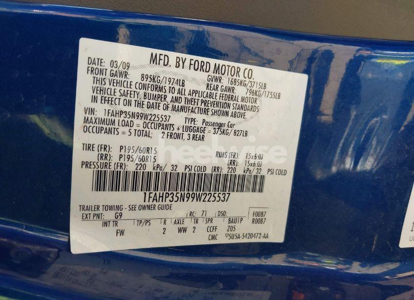 Photo 9 of 2009 Ford Focus SE (VIN 1FAHP35N99W225537)