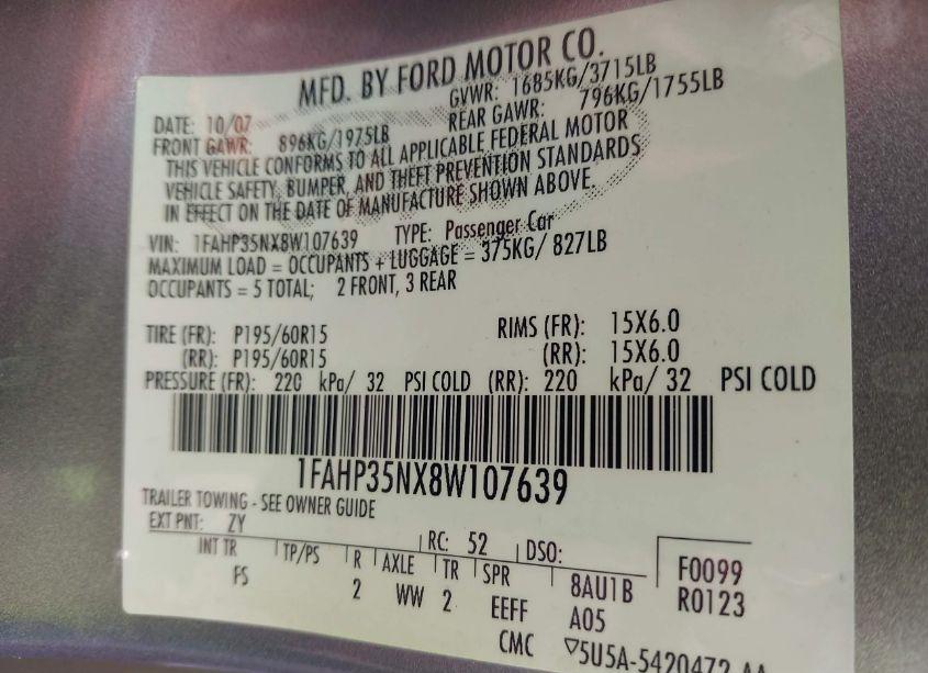 Photo 9 of 2008 Ford Focus SE/SES (VIN 1FAHP35NX8W107639)