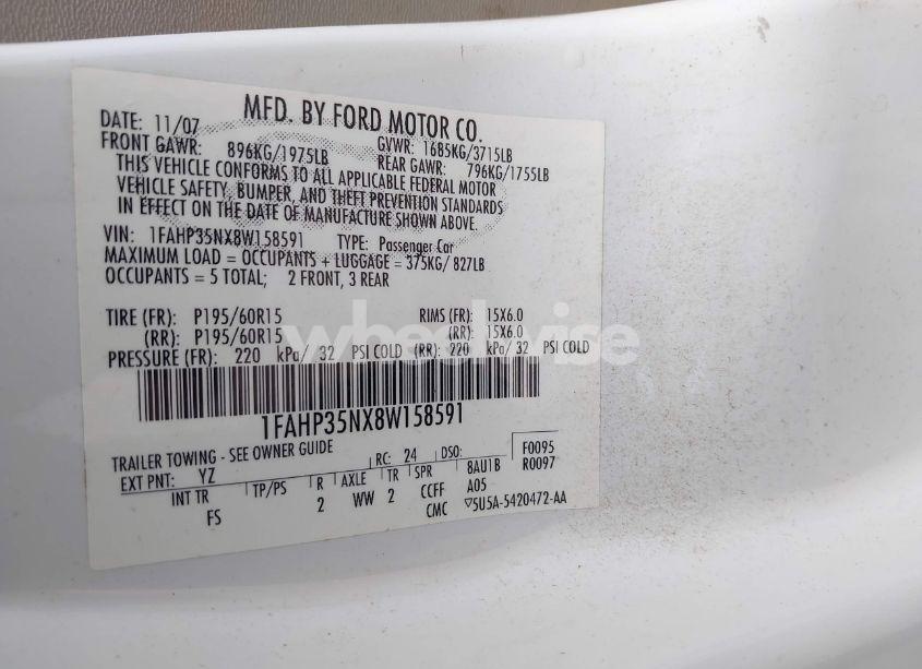 Photo 9 of 2008 Ford Focus SE/SES (VIN 1FAHP35NX8W158591)