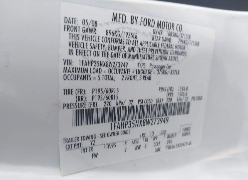 Photo 9 of 2008 Ford Focus SE/SES (VIN 1FAHP35NX8W273949)