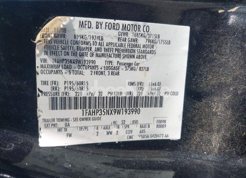 Photo 9 of 2009 Ford Focus SE (VIN 1FAHP35NX9W193990)